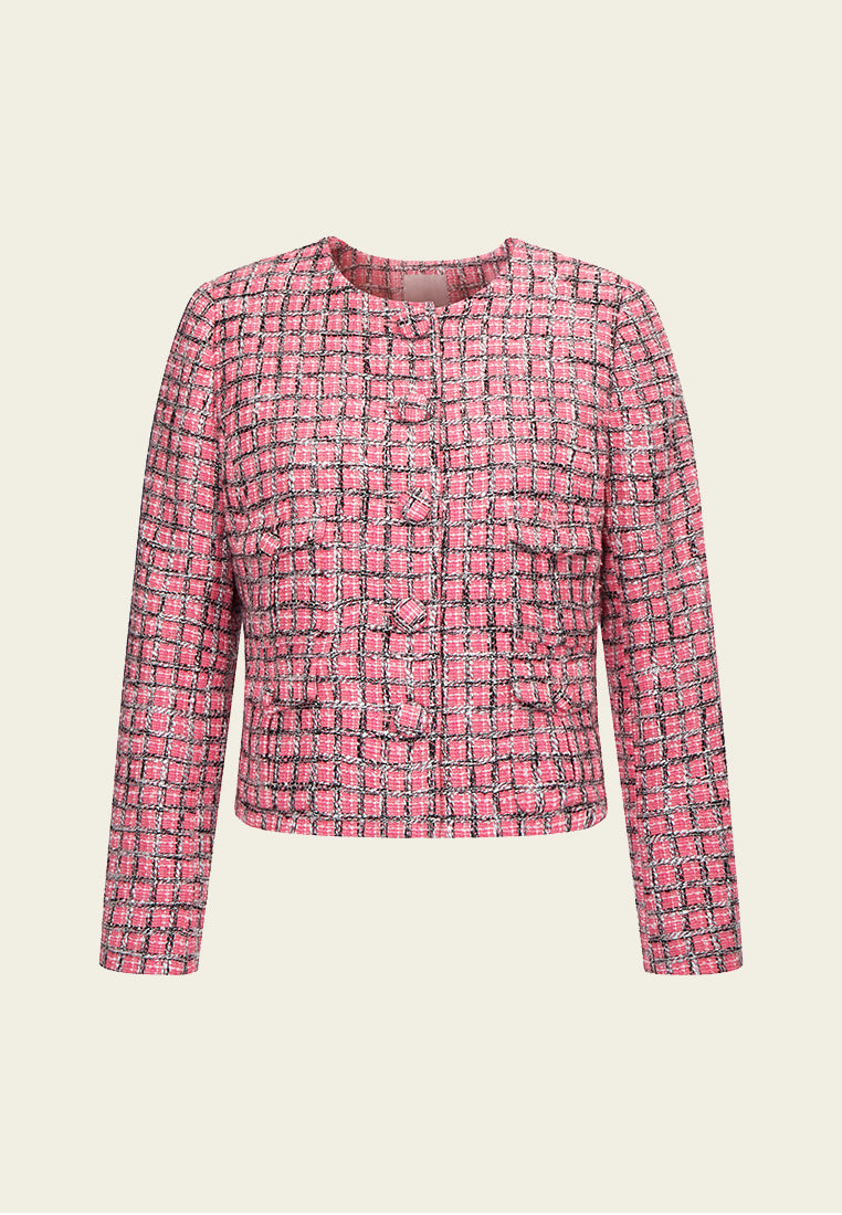 Pink Tweed Long-sleeved Jacket