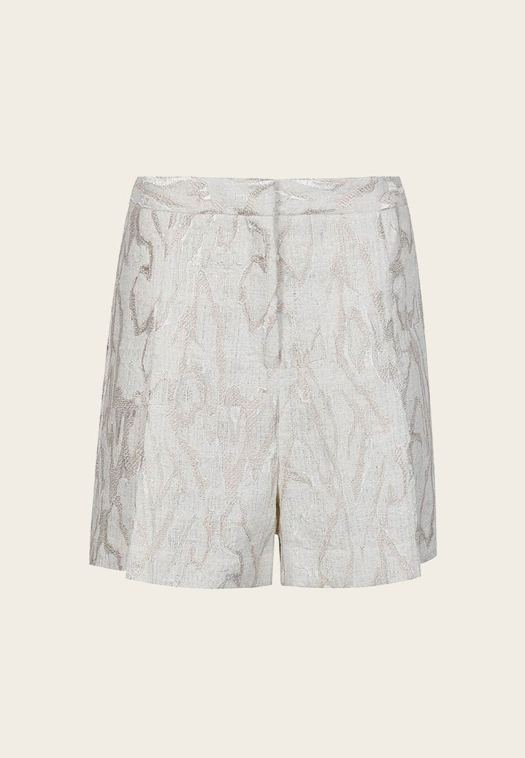 White Jacquard Tweed Thigh-length Shorts - MOISELLE