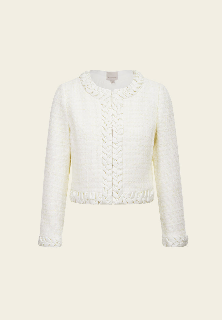 White Tweed Cropped Jacket - MOISELLE