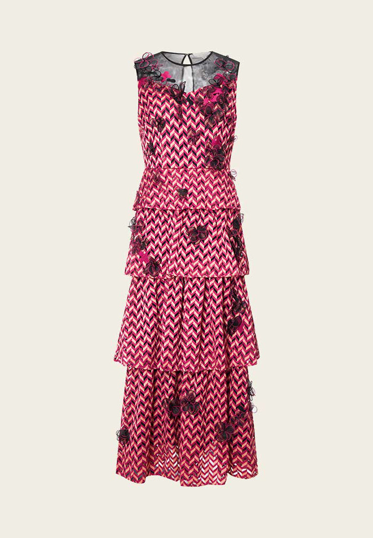 Chevron Embroidery Sleeveless Cocktail Dress