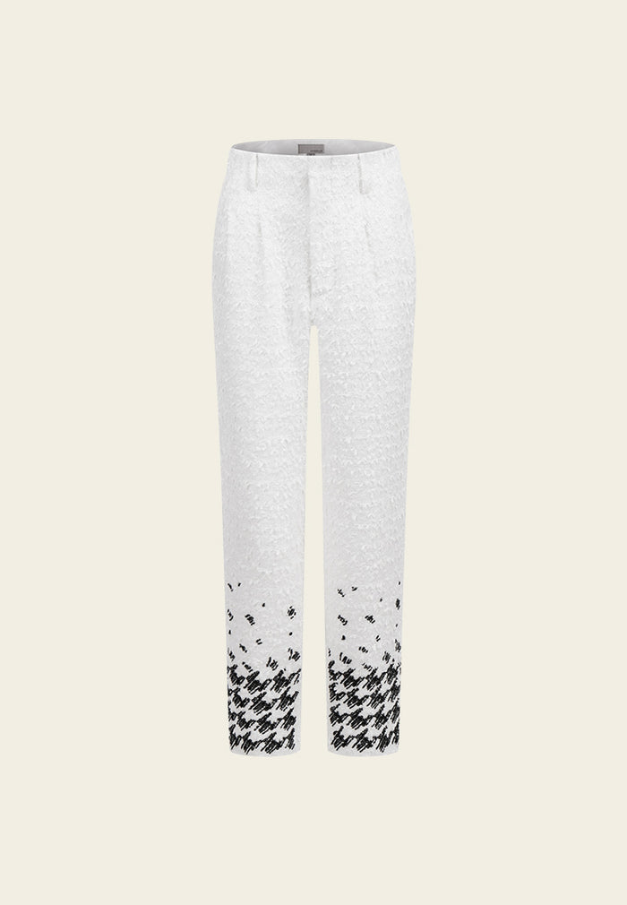 High-waist Houndstooth White Tweed Trousers - MOISELLE