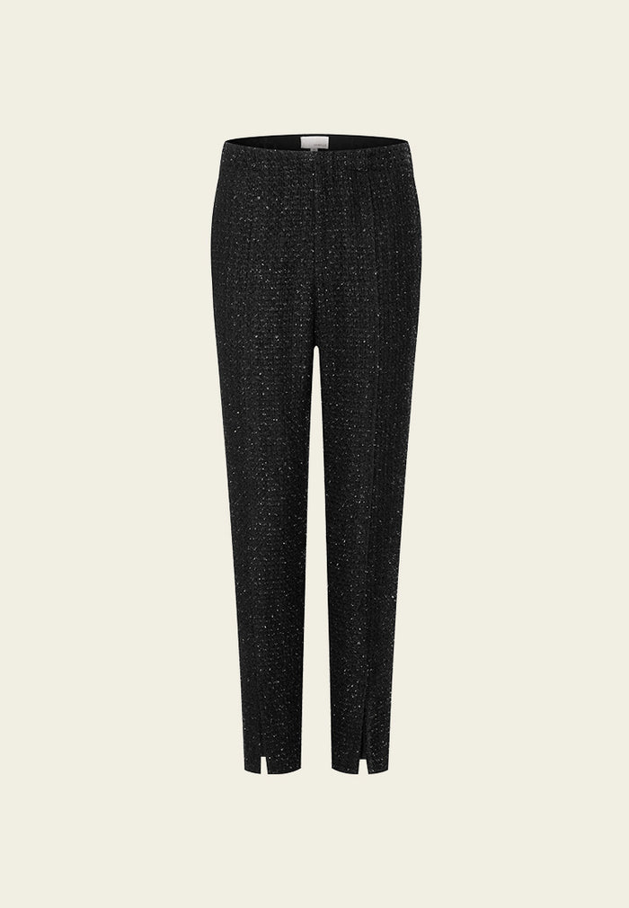 Black Lurex Tweed Slit Pencil Trousers - MOISELLE
