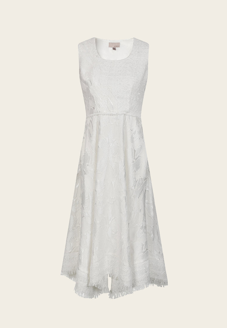 White Lace and Jacquard Mesh Dress - MOISELLE