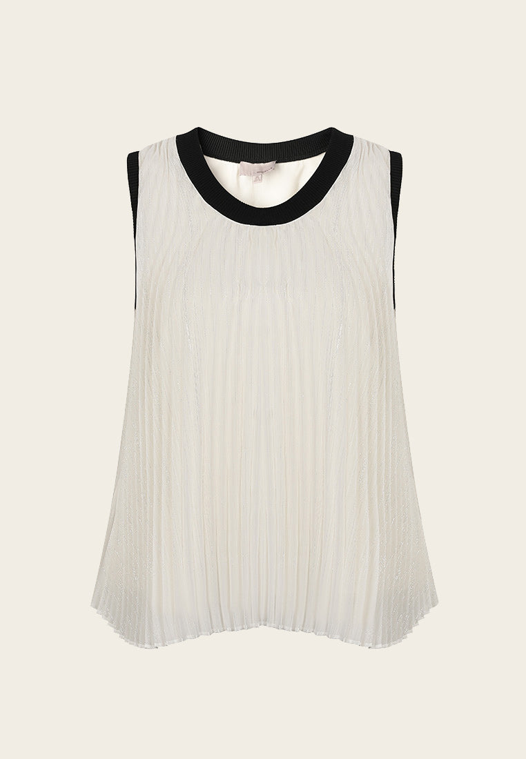 Black Lining White Pleated Chiffon Top - MOISELLE