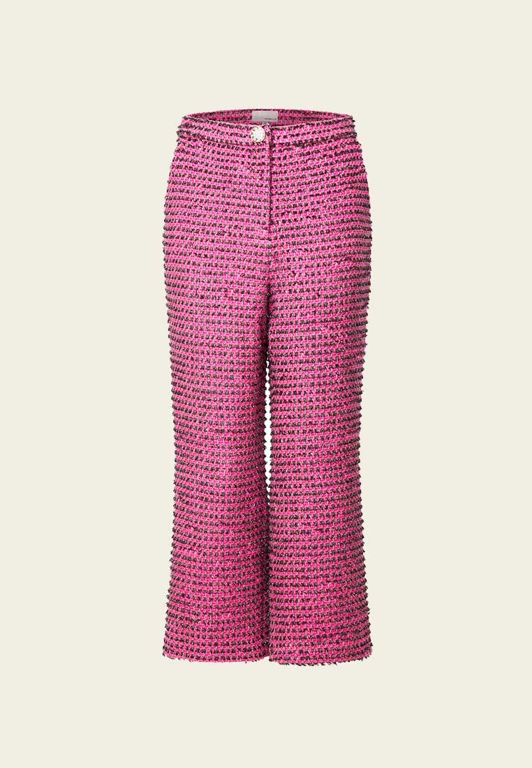 Fuchsia Lurex Tweed Flare Pants - MOISELLE