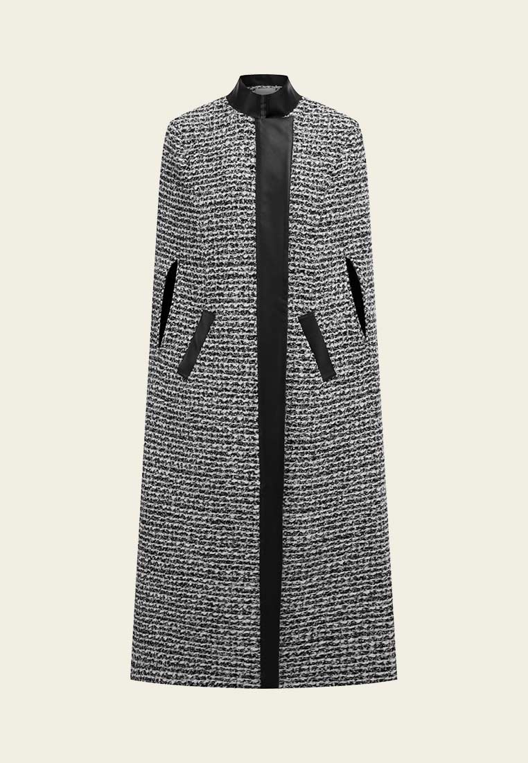 Mixed Grey Wool Ankle Length Long Cape - MOISELLE