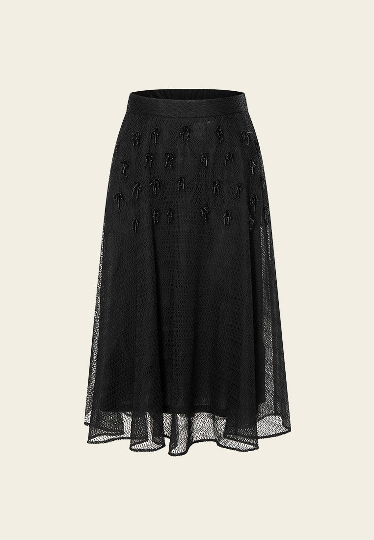 Lace Mesh Bead Detail Skirt - MOISELLE