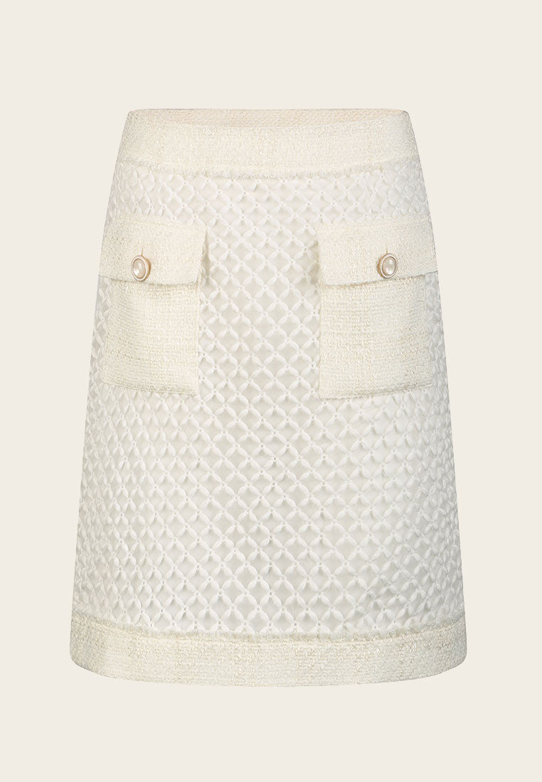 Beige White Pocket Lace Skirt - MOISELLE
