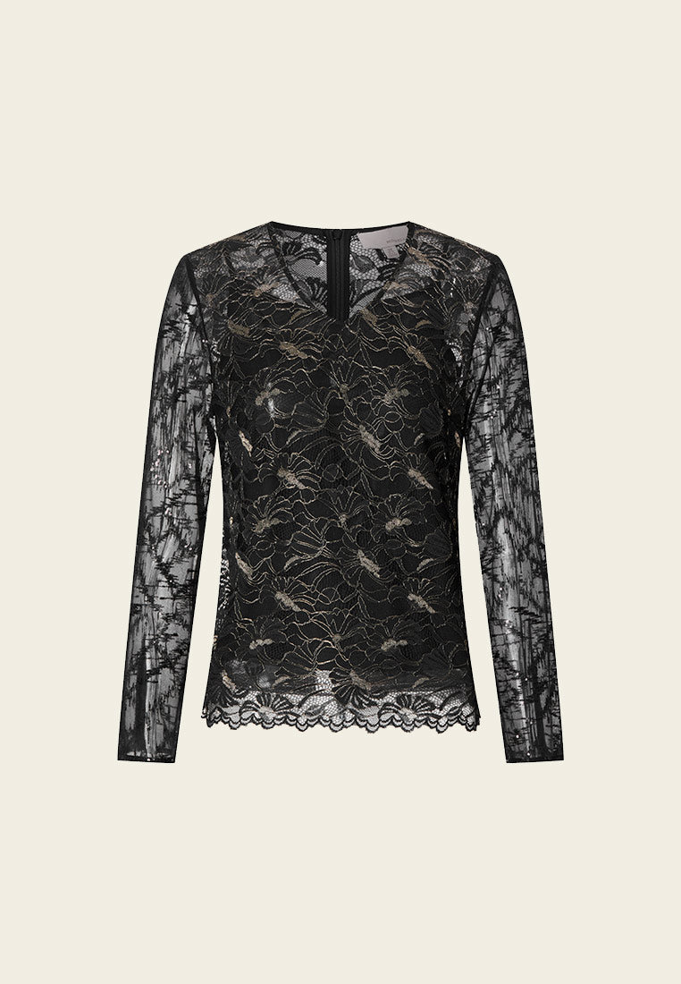 Black Jacquard Lace Top - MOISELLE