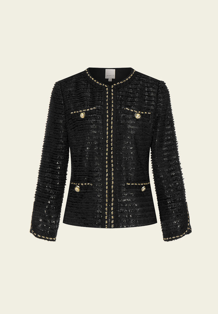 Black Shimmer Golden-detail Short Jacket - MOISELLE