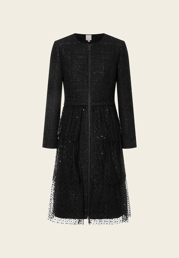 Black Mesh and Lurex Tweed Medium Coat - MOISELLE