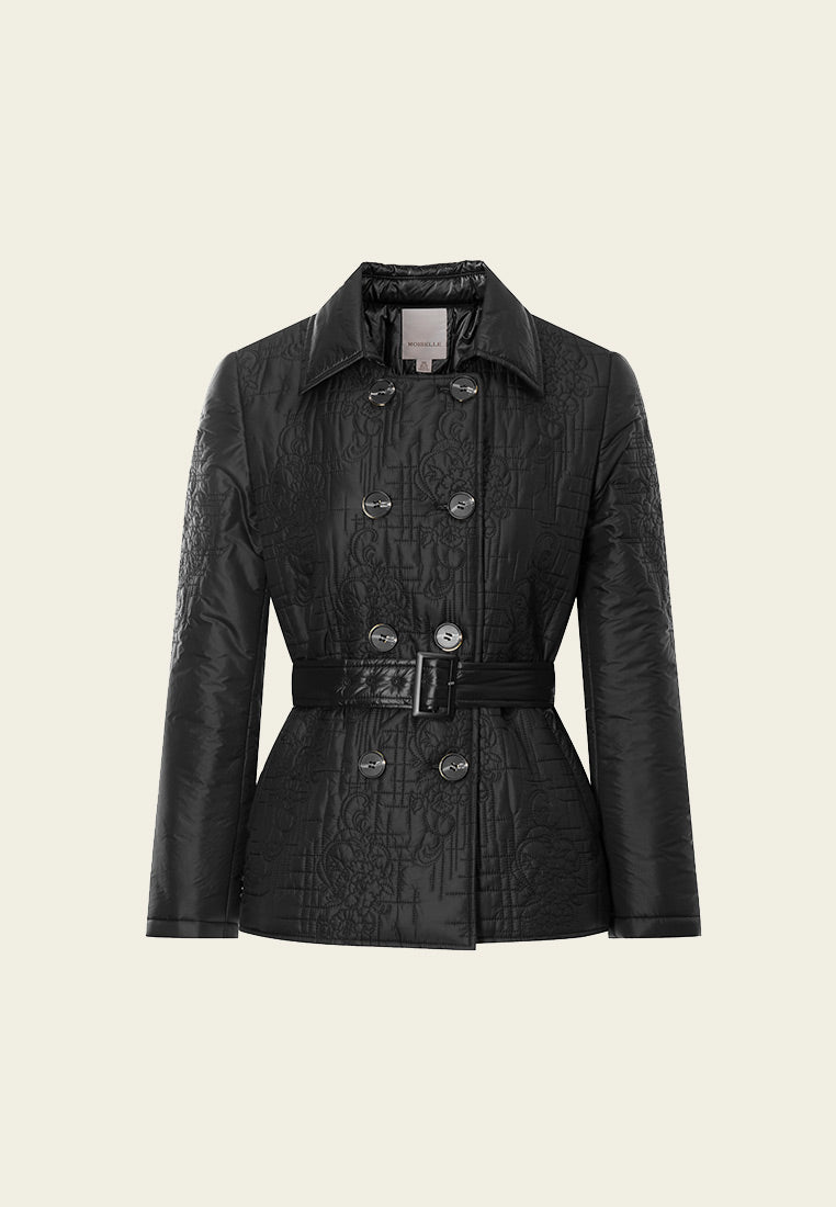 Antibacterial Black Quilted Jacket with Belt - MOISELLE