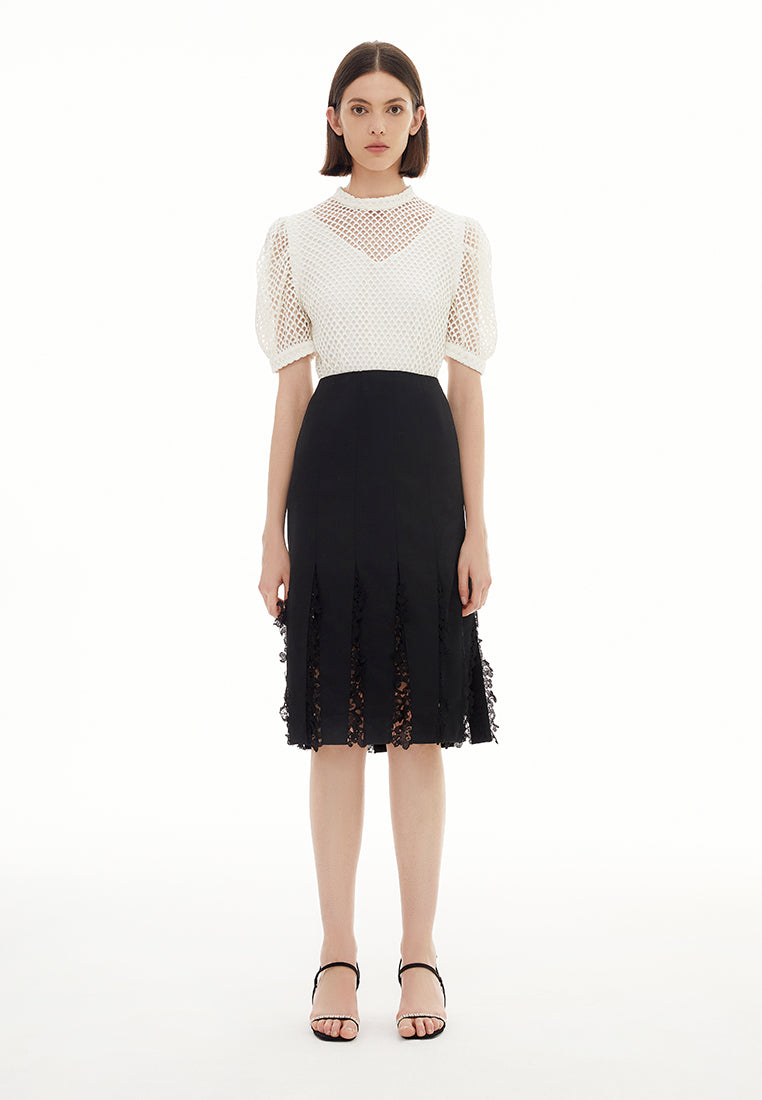 Lace Detail Black Midi Skirt