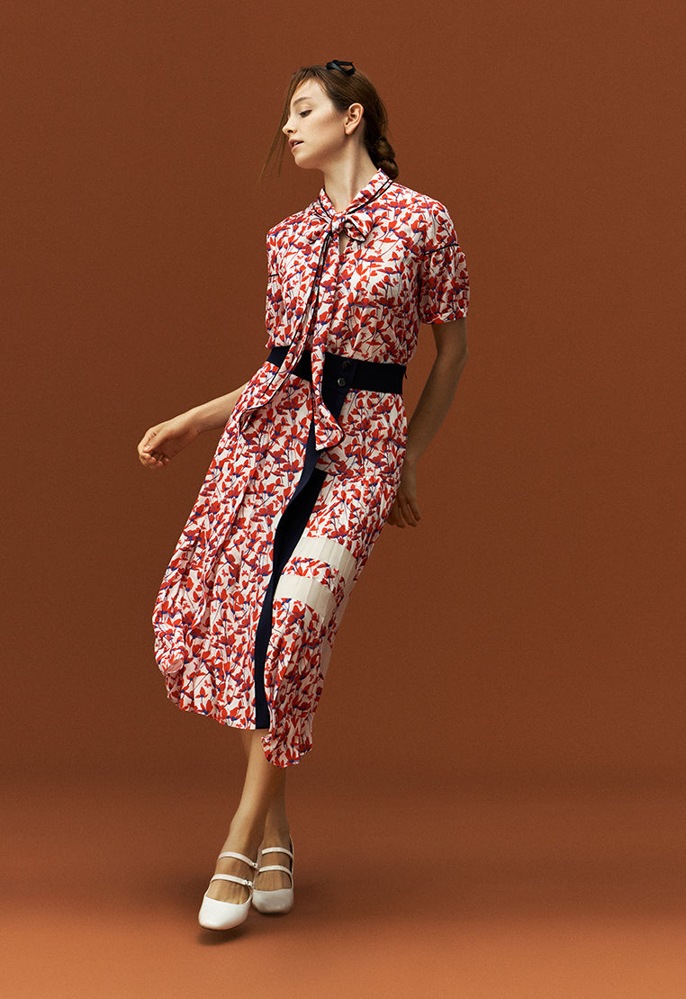 Floral Pattern Pleated Skirt - MOISELLE