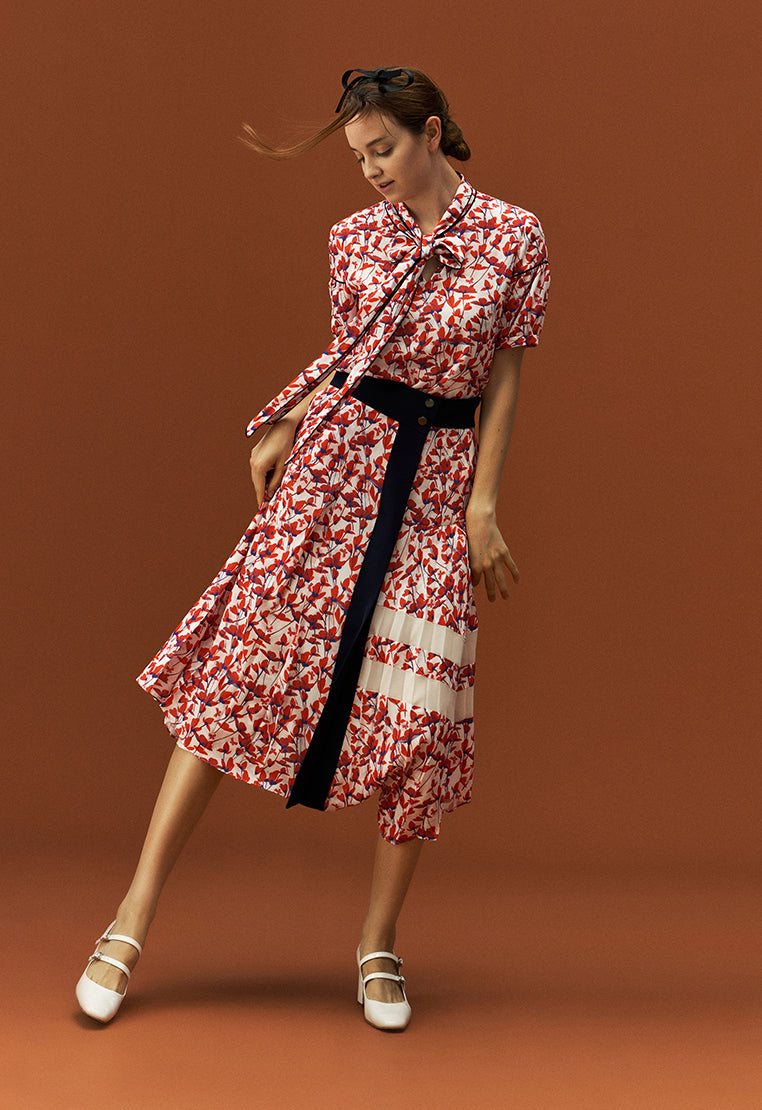 Floral Pattern Pleated Skirt - MOISELLE