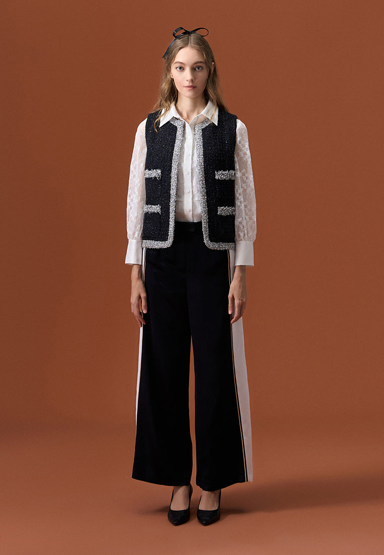 Black Golden-detailing Wide-Leg Trousers - MOISELLE