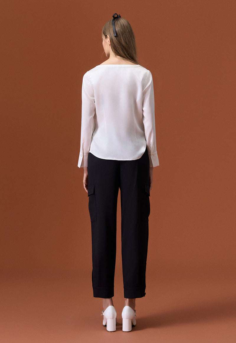 Minimalism White Mulberry Silk Top - MOISELLE