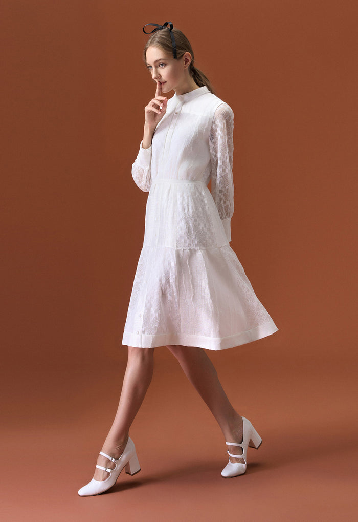 White Stand Collar Dress - MOISELLE