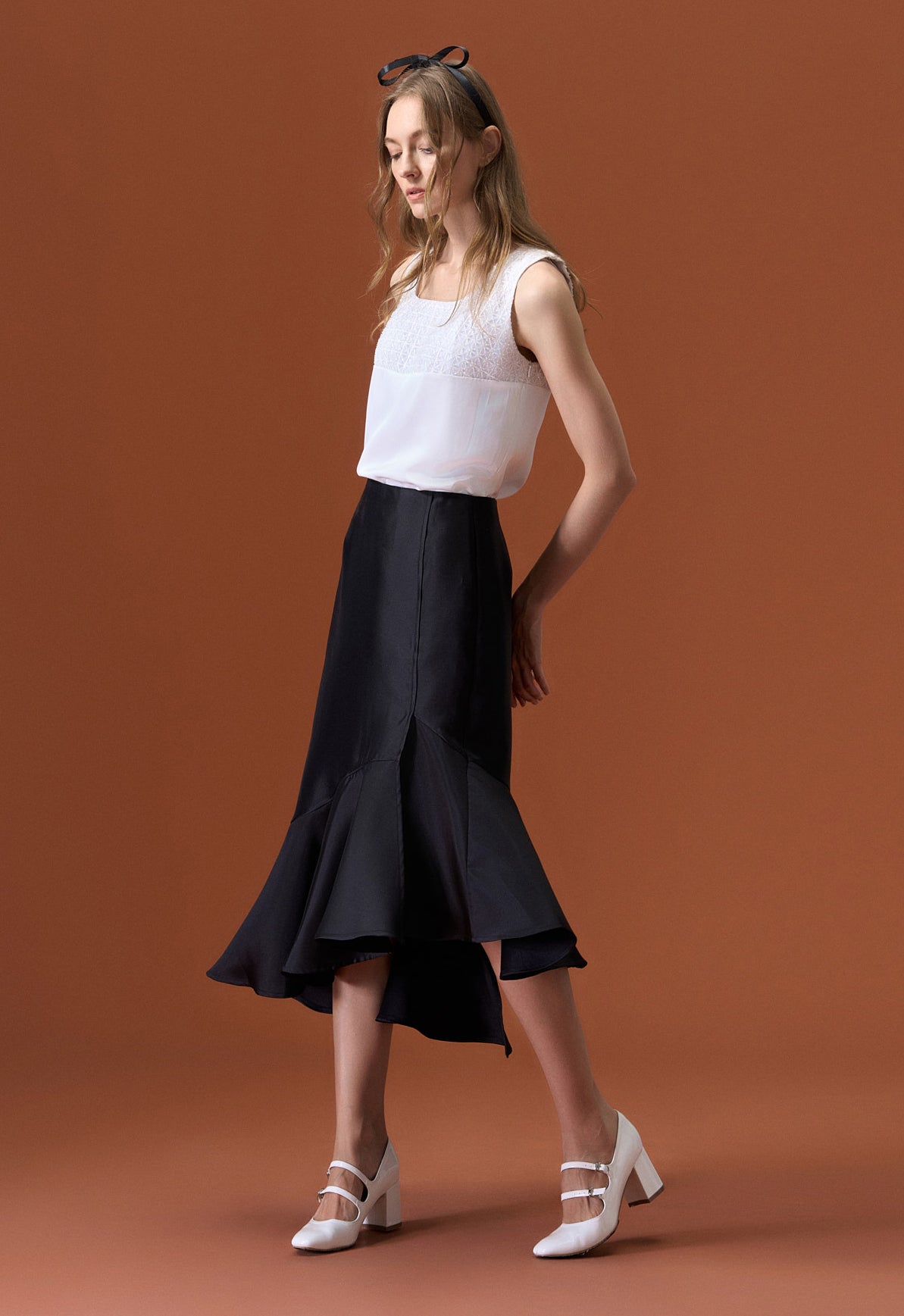 Black Satin Long Skirt MOISELLE