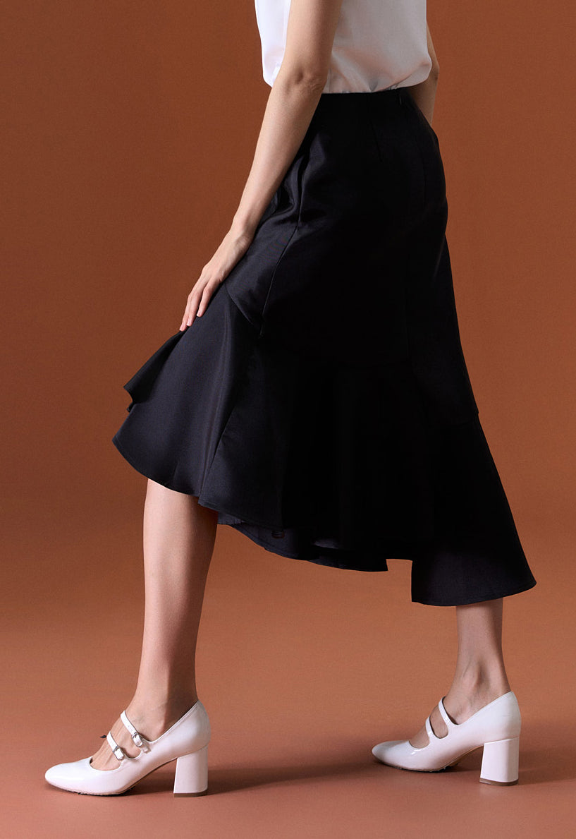 Black satin skirt top - knee length