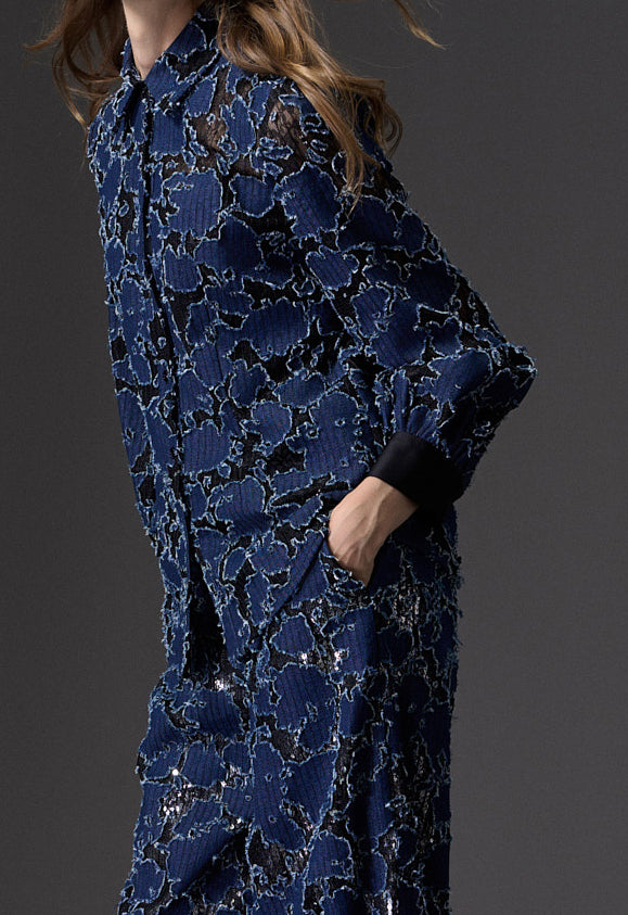 Reconstructed Denim Lace-detailing Shirt - MOISELLE