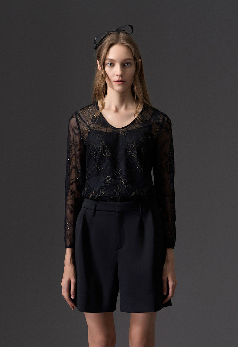 Black Jacquard Lace Top - MOISELLE