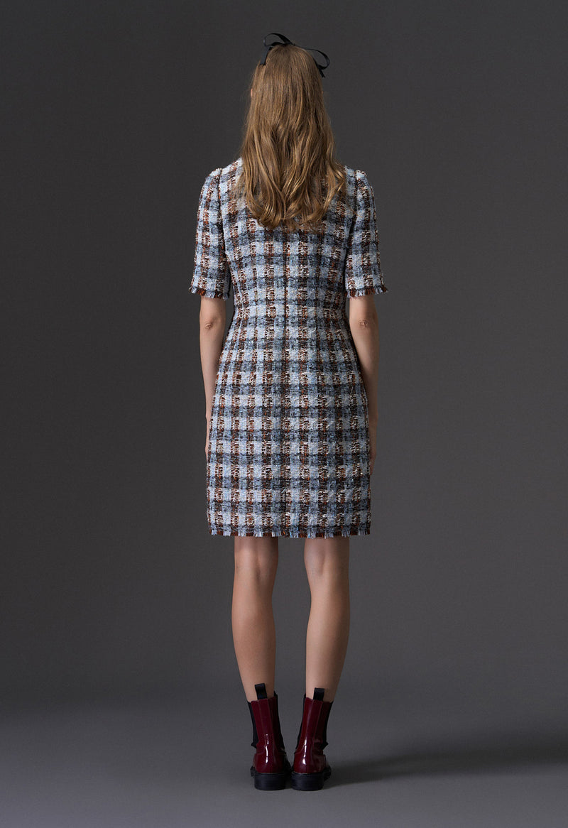 Amber and Light Blue Tweed Dress - MOISELLE