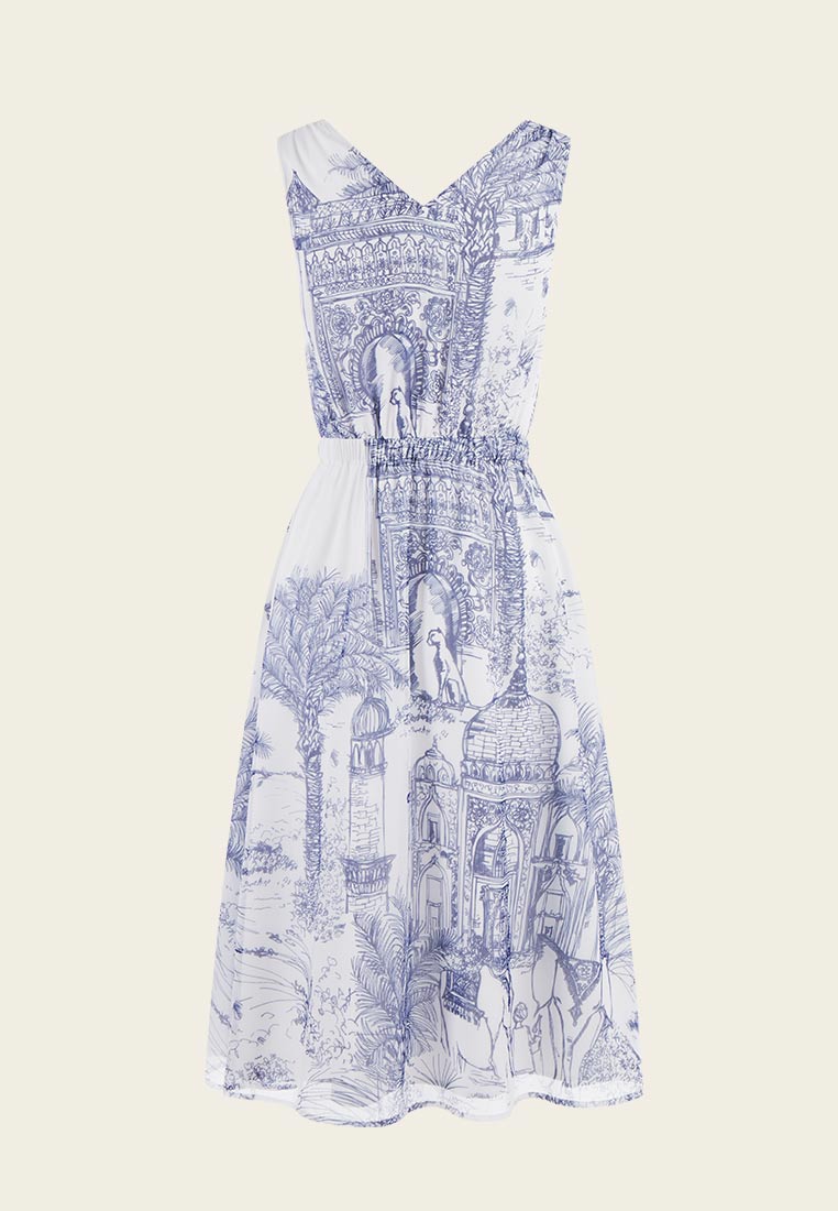 White Nature-print Sleeveless Dress - MOISELLE