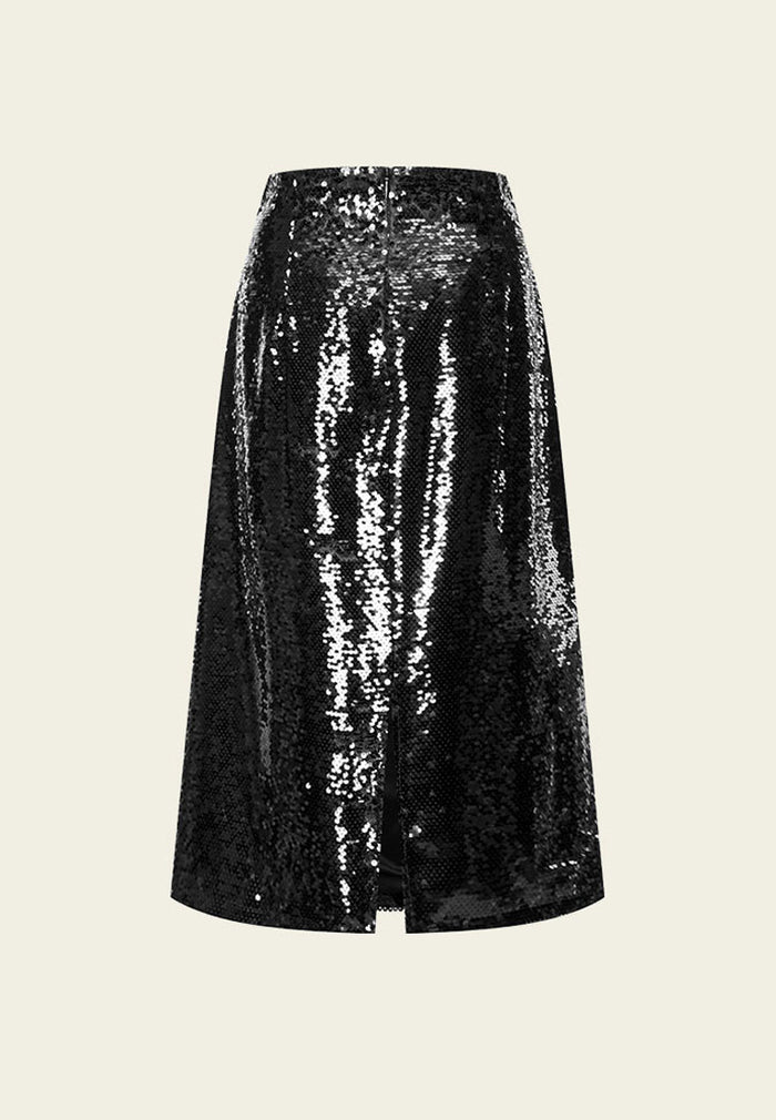 Black Sequin Knee Length Skirt