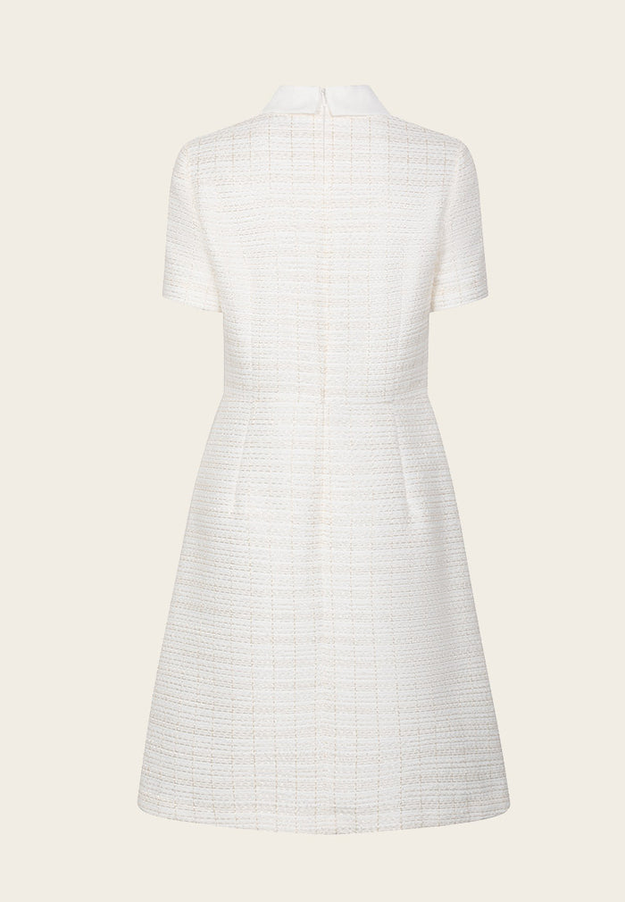 White Tweed Short Sleeve Dress - MOISELLE