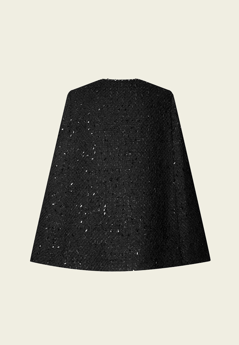 Black Rhinestone Embellished Tweed Cape - MOISELLE