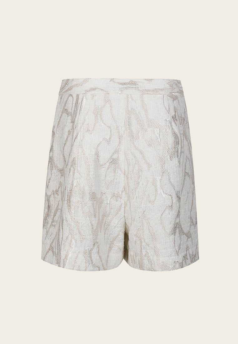 White Jacquard Tweed Thigh-length Shorts - MOISELLE