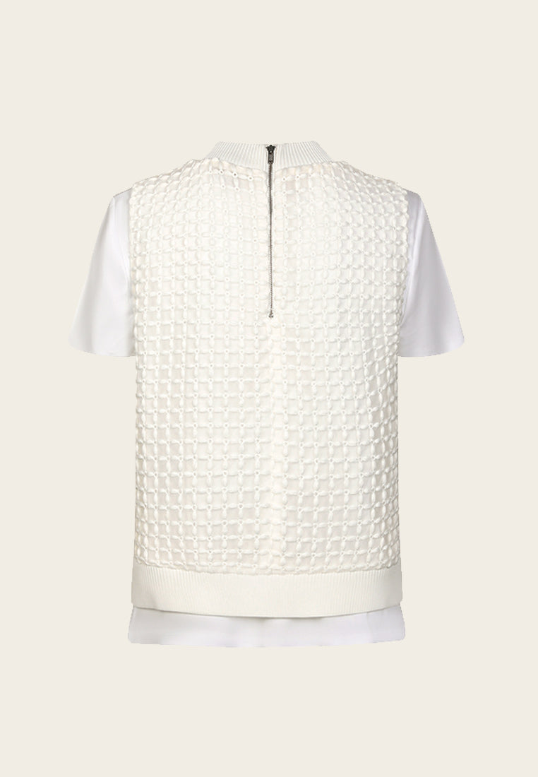 Knit Vest Effect White T-shirt - MOISELLE