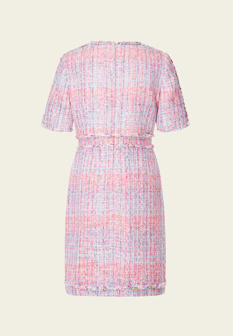 Pink Tweed Dress with Buttons - MOISELLE