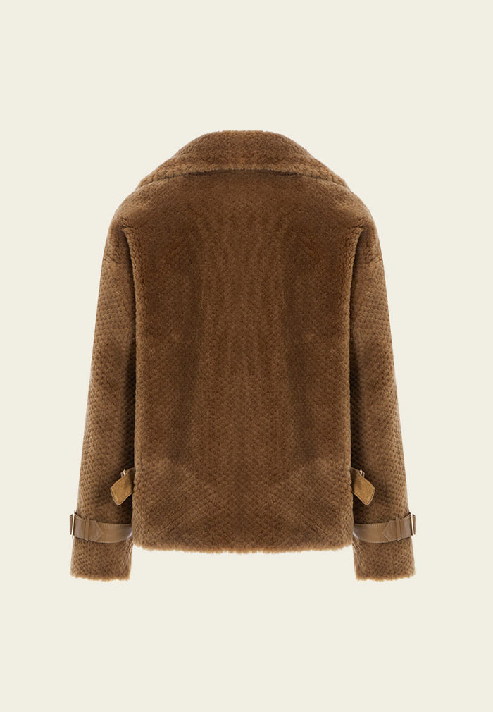 Dark Brown Wool Shearling Biker Jacket - MOISELLE
