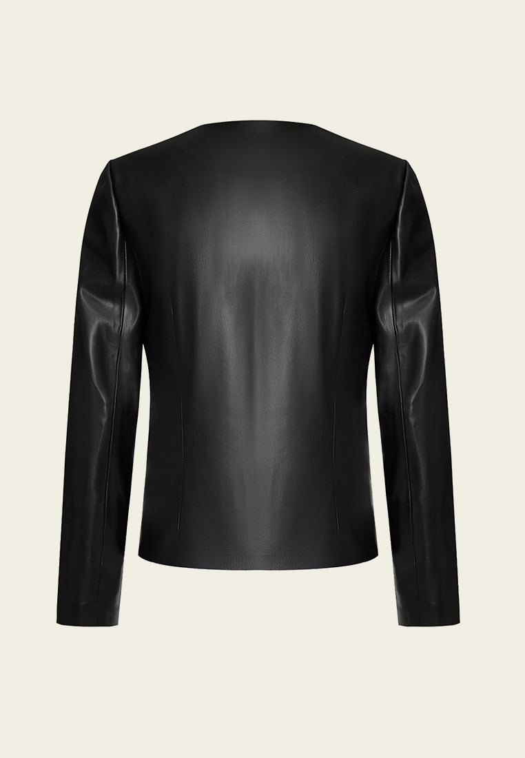 Black Vegan Leather Long-sleeved Top - MOISELLE