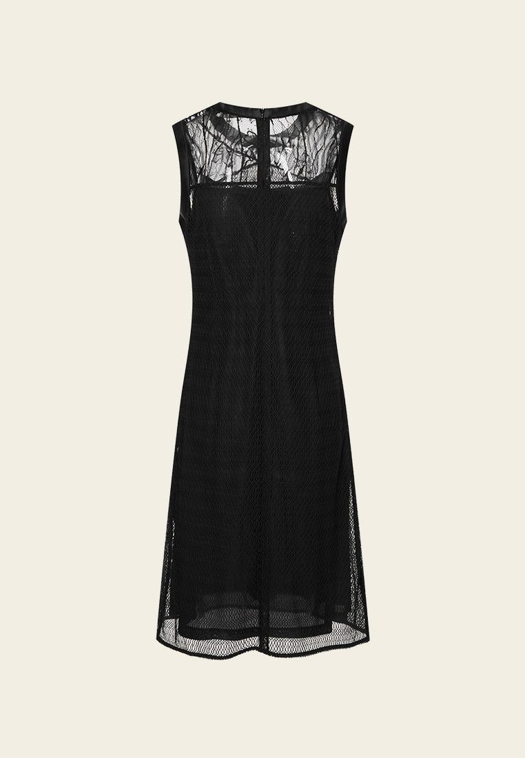 Patched Mesh And Lace Bead Detail Cocktail Dress - MOISELLE