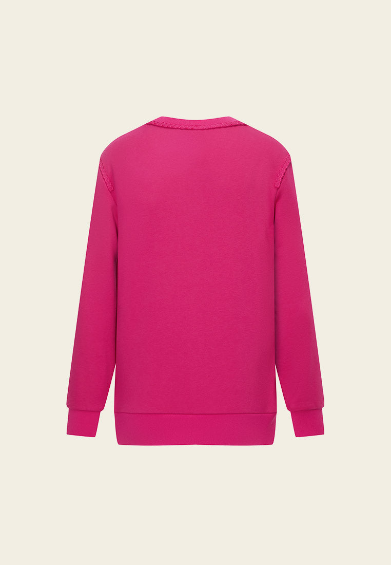 Fuchsia Embellished Cotton/Cashmere Sweatshirt - MOISELLE