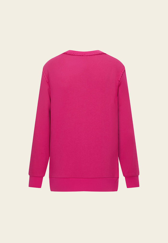Fuchsia Embellished Cotton/Cashmere Sweatshirt - MOISELLE