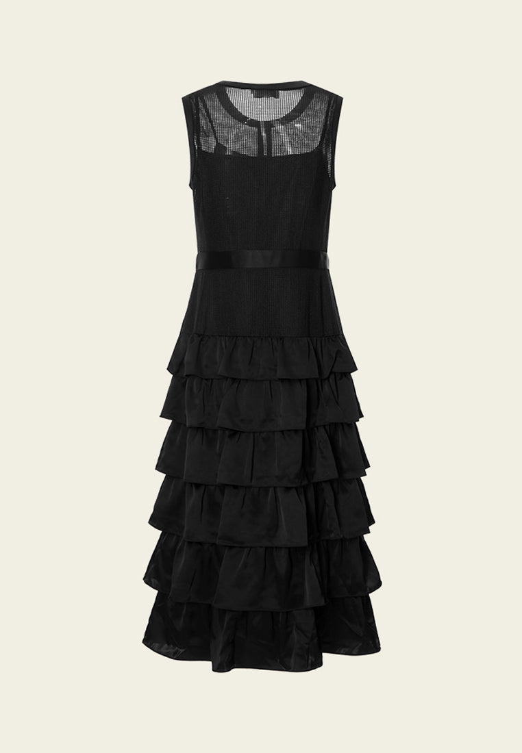 Mesh Ruffle-detail Sleeveless Dress