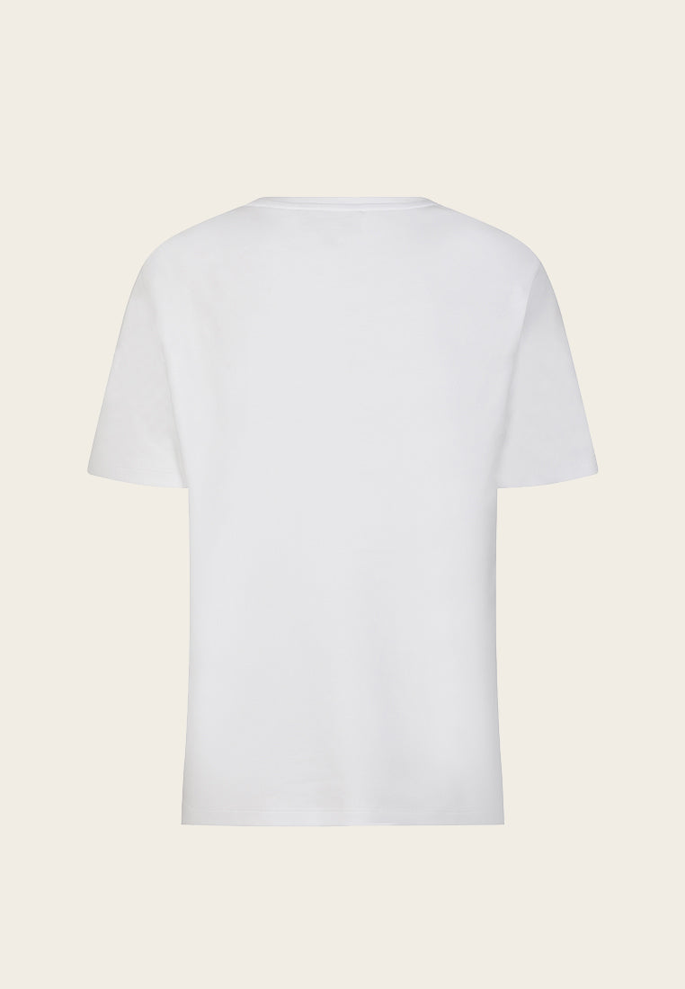 Sequined Abstract Pattern White Padded T-shirt - MOISELLE