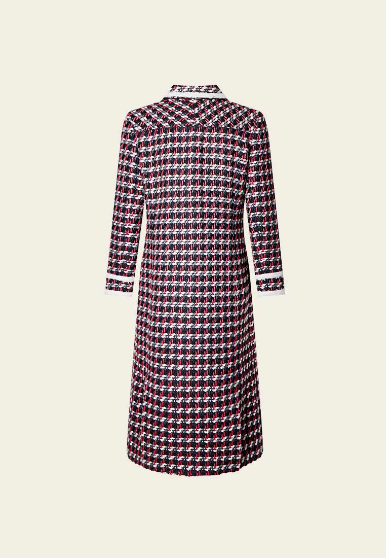 Calf Length Pattern Lapel Tweed Coat - MOISELLE