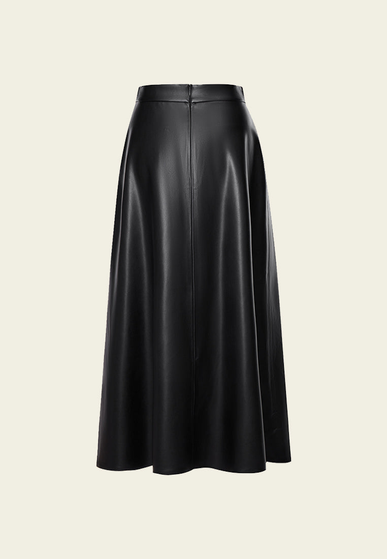 Black Vegan Leather Flare Skirt - MOISELLE