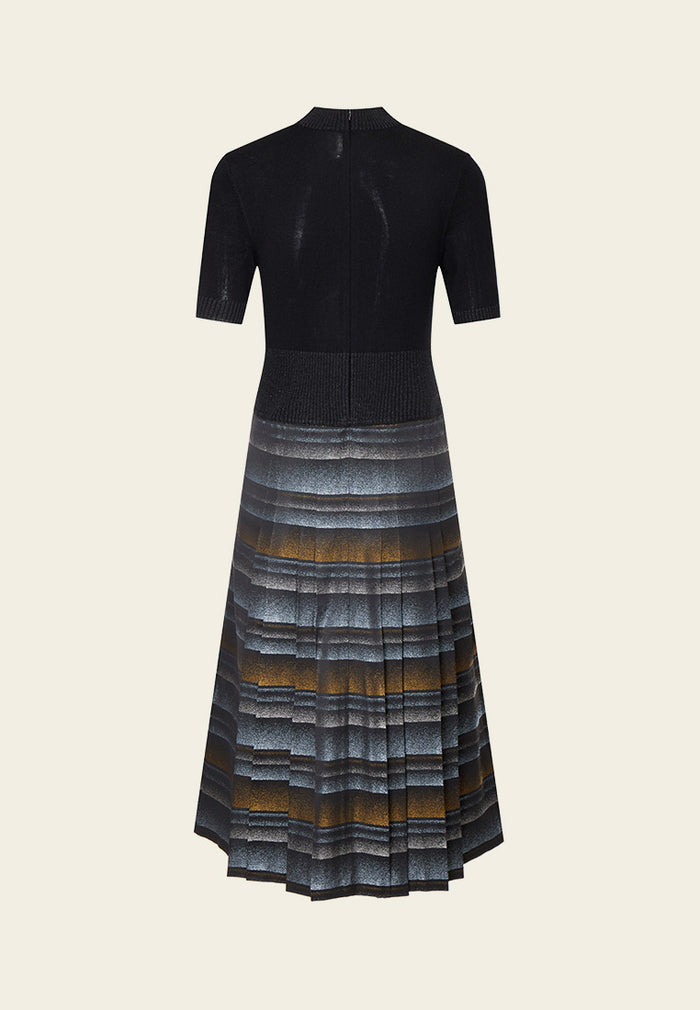 High-neck Wool Knit Ombré Dress - MOISELLE