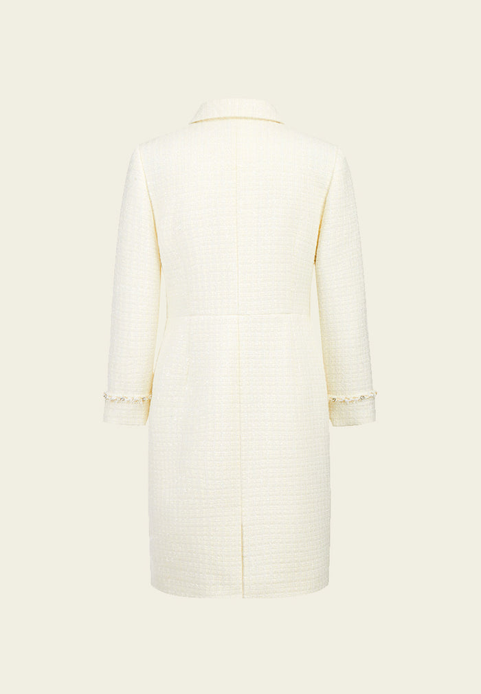 White Collar Long-sleeved Tweed Dress - MOISELLE