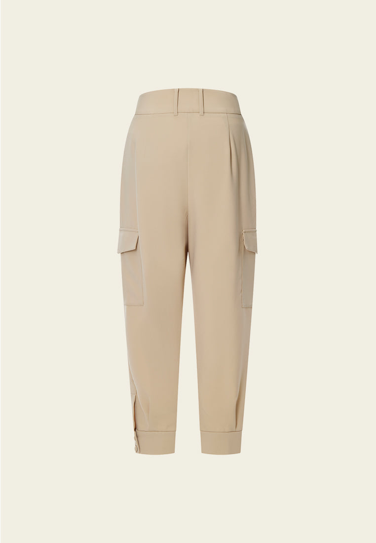 Khaki Cropped Calf Length Trousers - MOISELLE