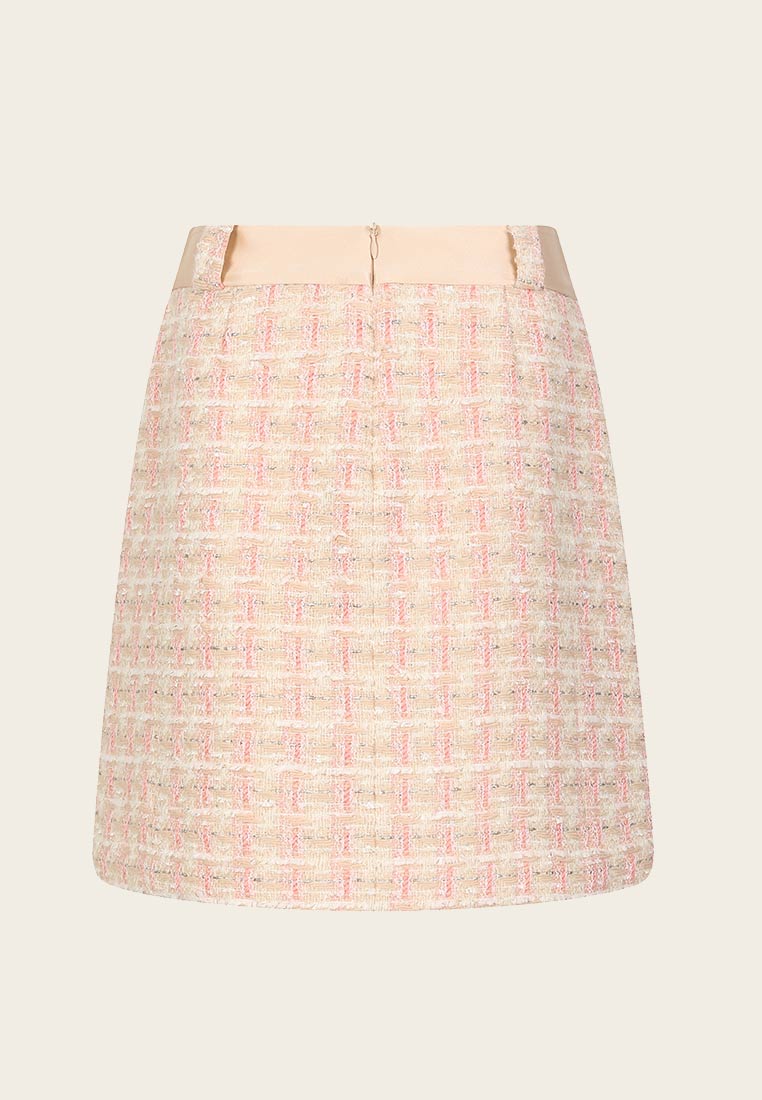 Beige Pink Tweed A-line Skirt - MOISELLE