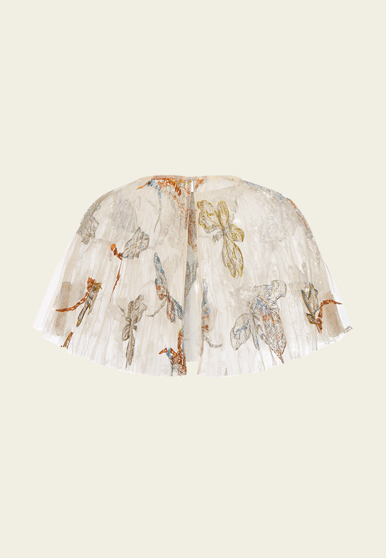 Beige Floral Embroidered Cape - MOISELLE