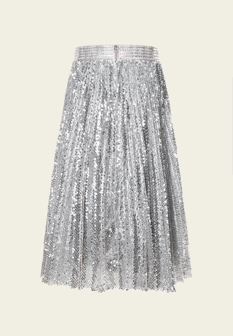 Silver Sequin Midi Skirt