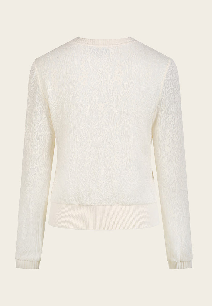 White Jacquard Knit Long Sleeve Sweatshirt - MOISELLE
